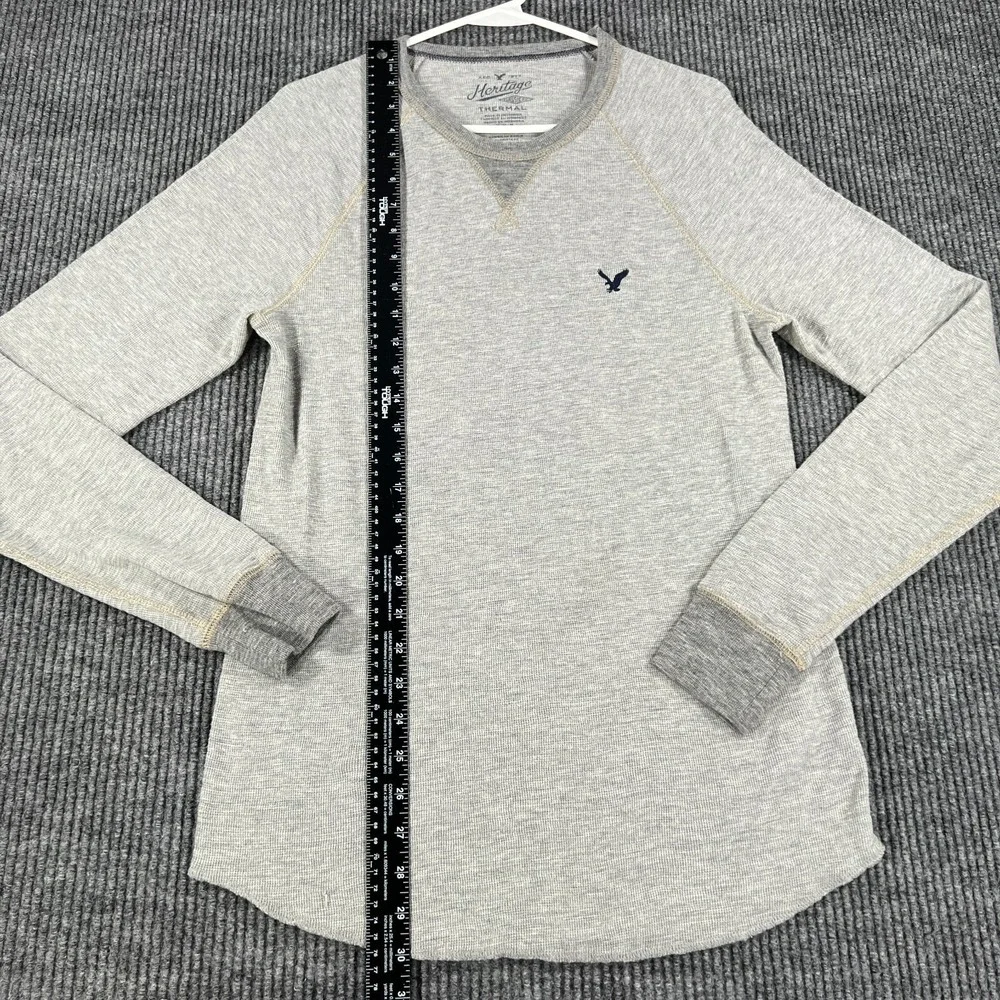 American Eagle Mens Sweatshirt Thermal Medium Gray Long Sleeve Knit Classic Fit